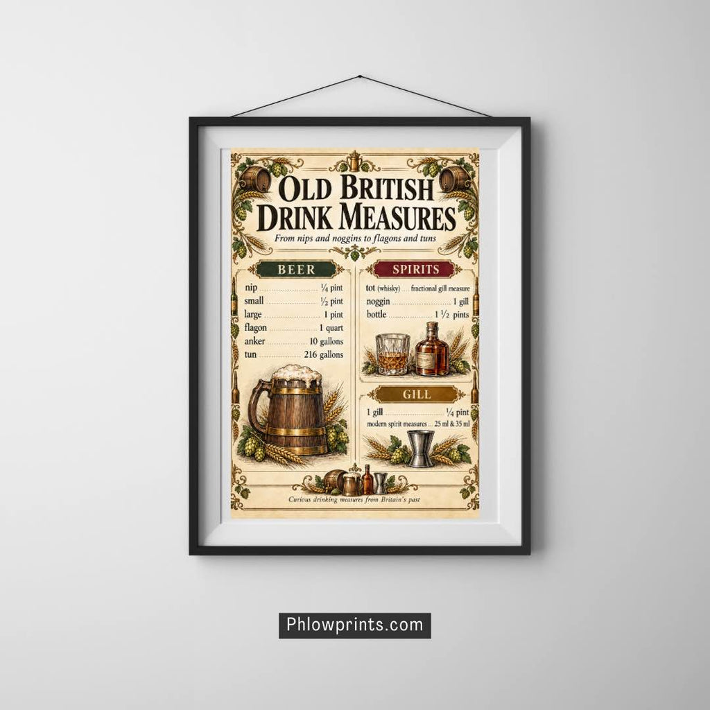 Old British Drink Measures Poster – Vintage Pub Wall Art