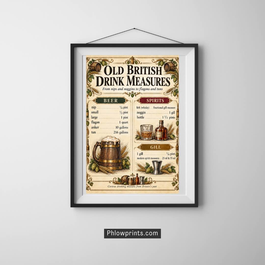 Old British Drink Measures Poster – Vintage Pub Wall Art