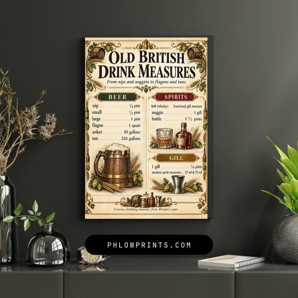 Old British Drink Measures Poster – Vintage Pub Wall Art