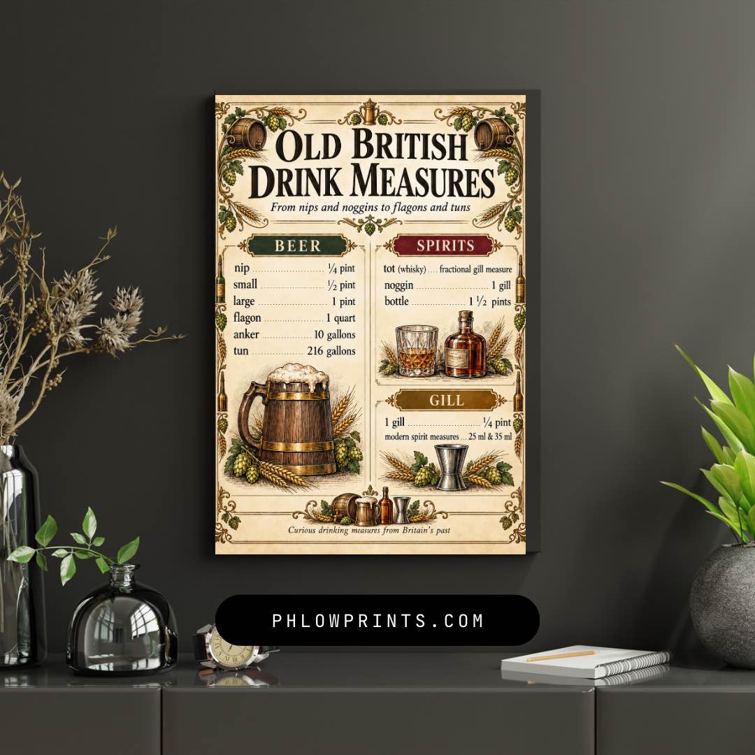 Old British Drink Measures Poster – Vintage Pub Wall Art