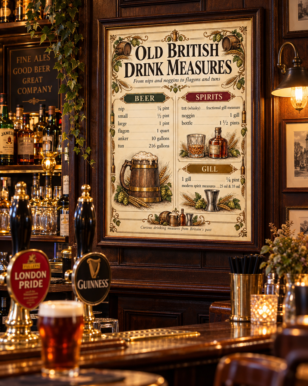 Old British Drink Measures Poster – Vintage Pub Wall Art