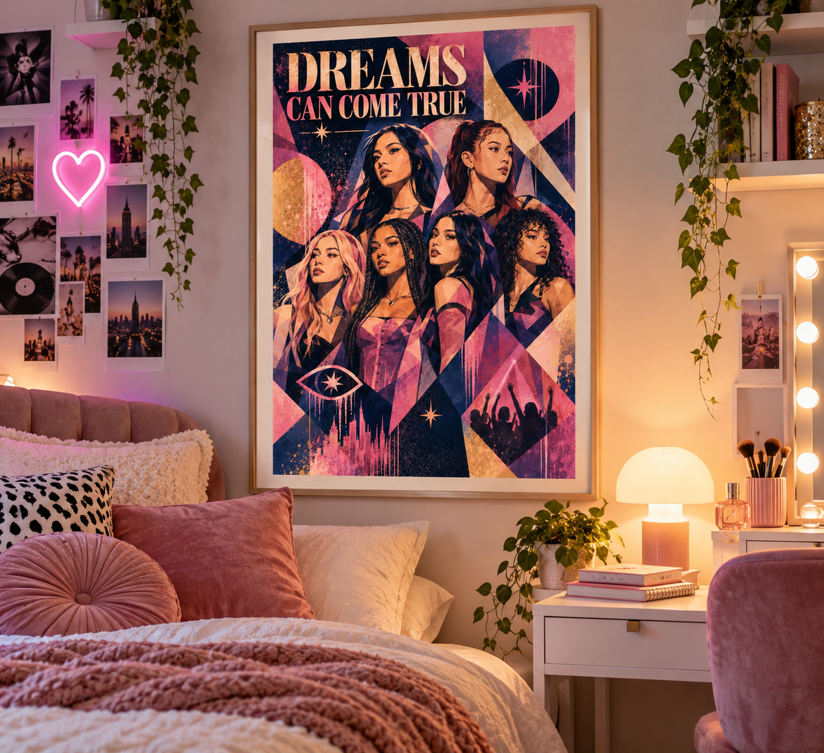     Girl group wall art displayed in a teen bedroom mockup