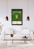 Cricket fielding positions poster displayed as vintage green cricket wall art 
