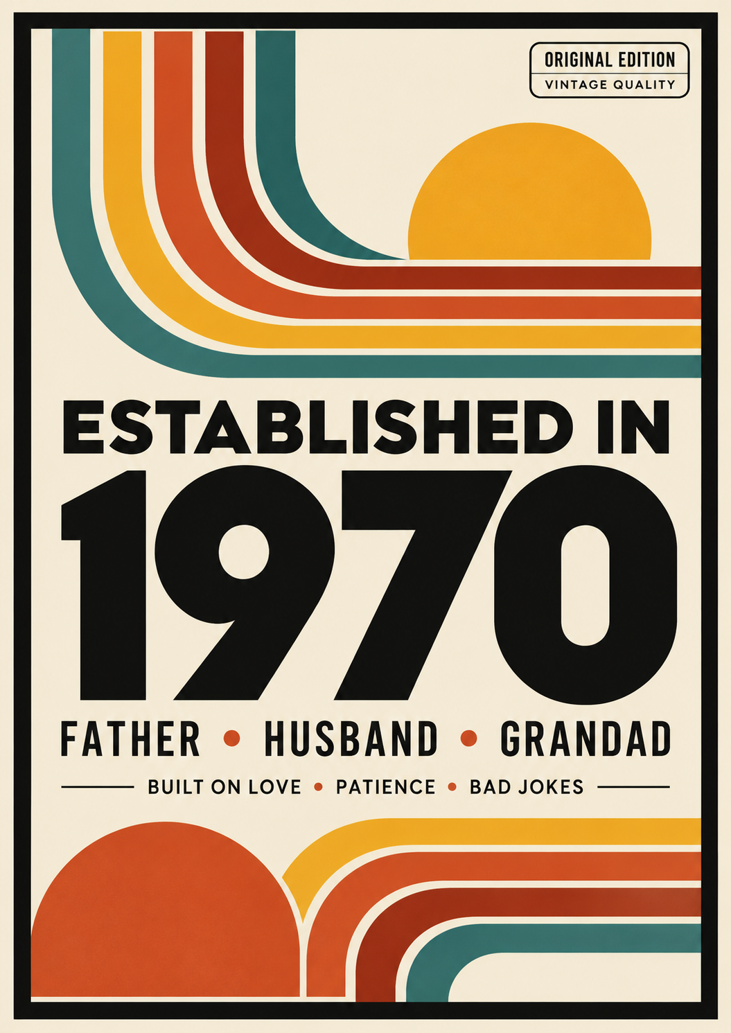 Established in 1970 Father Husband Grandad Retro Bauhaus Wall Art Print