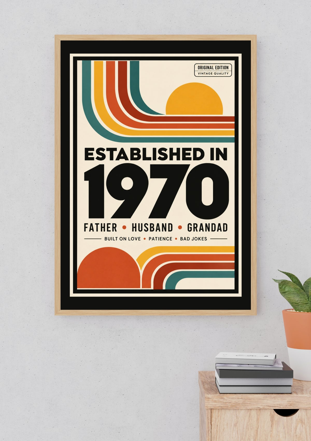 Established in 1970 Father Husband Grandad Retro Bauhaus Wall Art Print