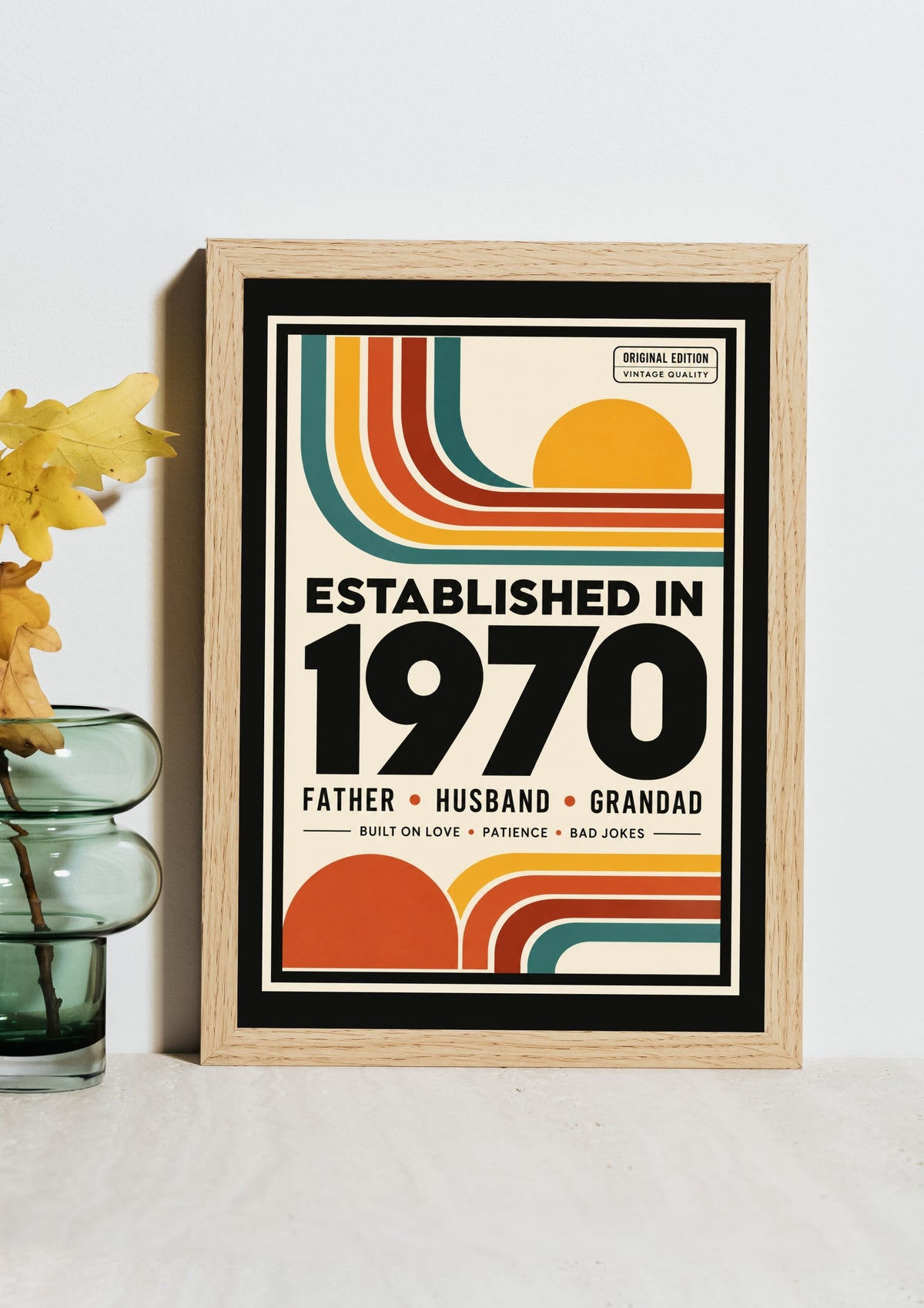 Established in 1970 Father Husband Grandad Retro Bauhaus Wall Art Print