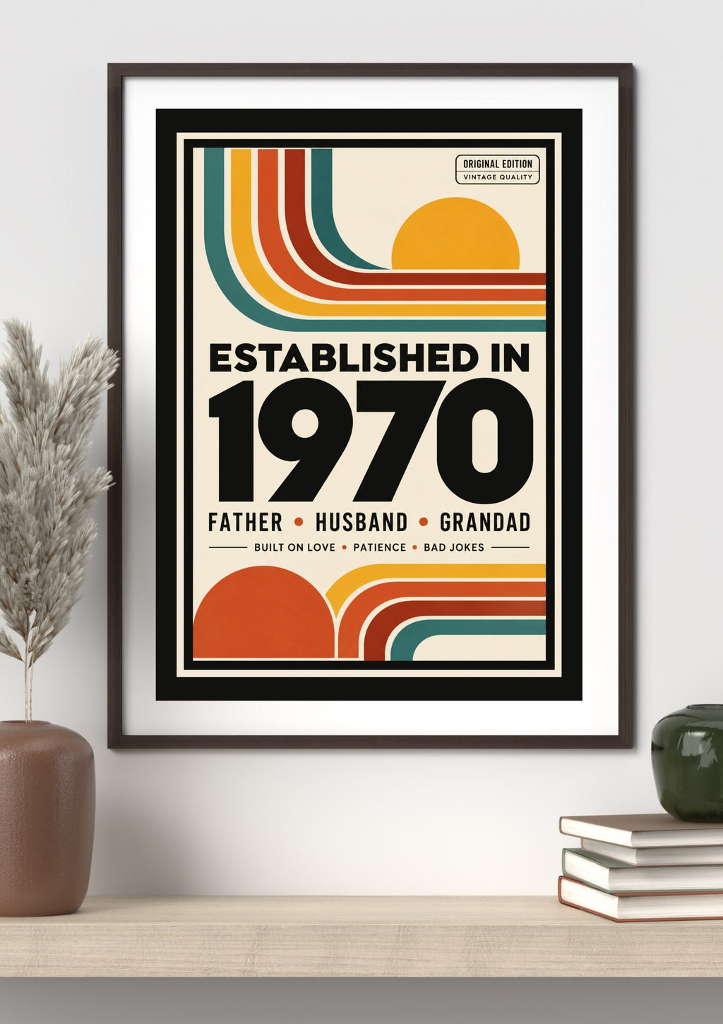 Established in 1970 Father Husband Grandad Retro Bauhaus Wall Art Print