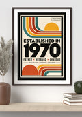 Established in 1970 Father Husband Grandad Retro Bauhaus Wall Art Print
