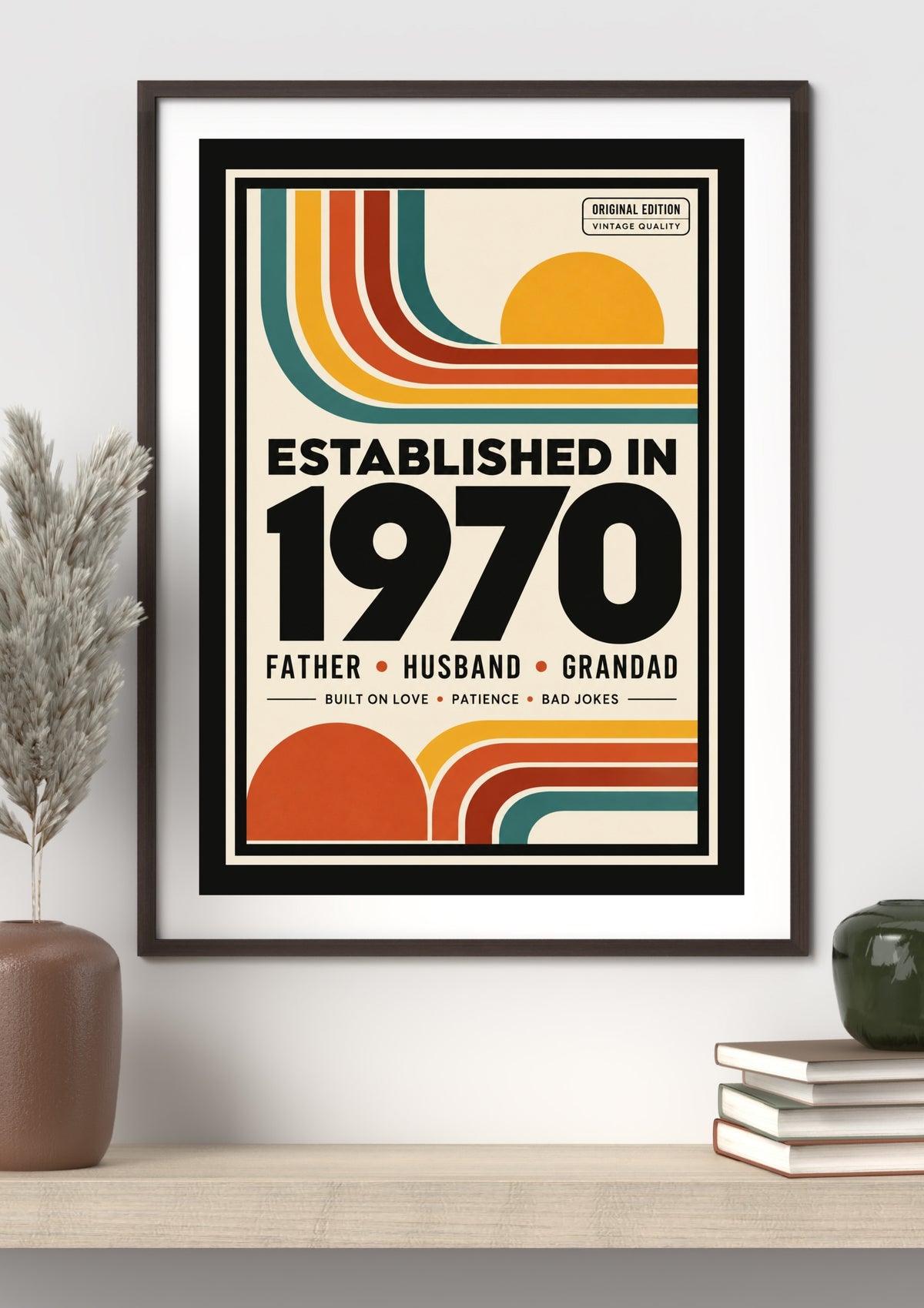Established in 1970 Father Husband Grandad Retro Bauhaus Wall Art Print