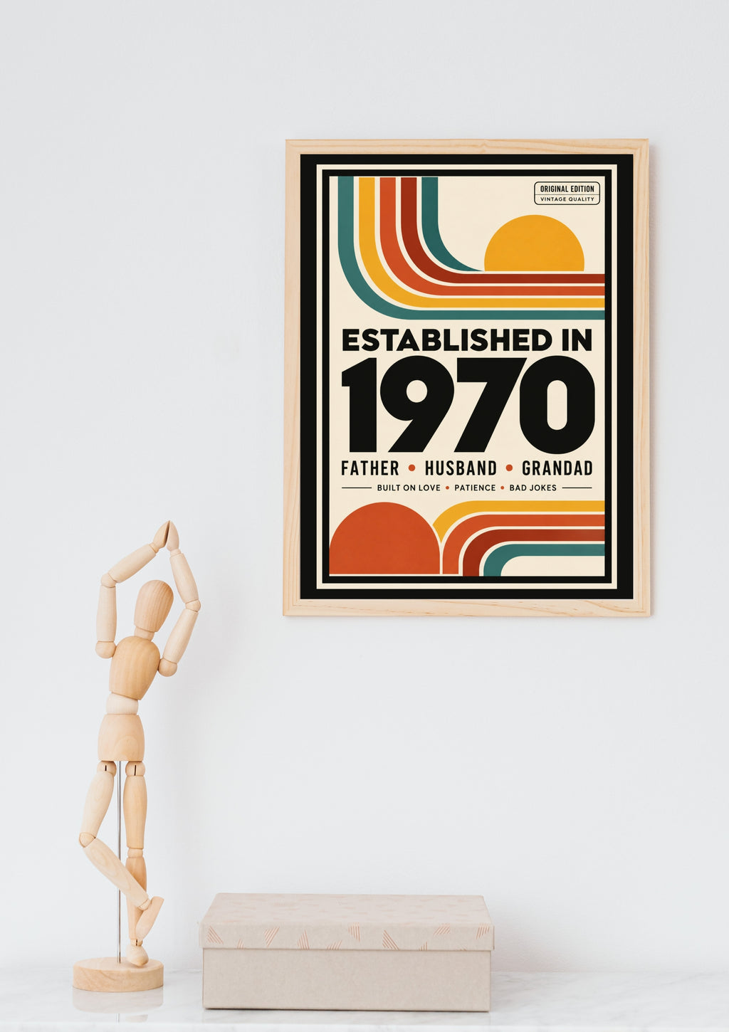 Established in 1970 Father Husband Grandad Retro Bauhaus Wall Art Print