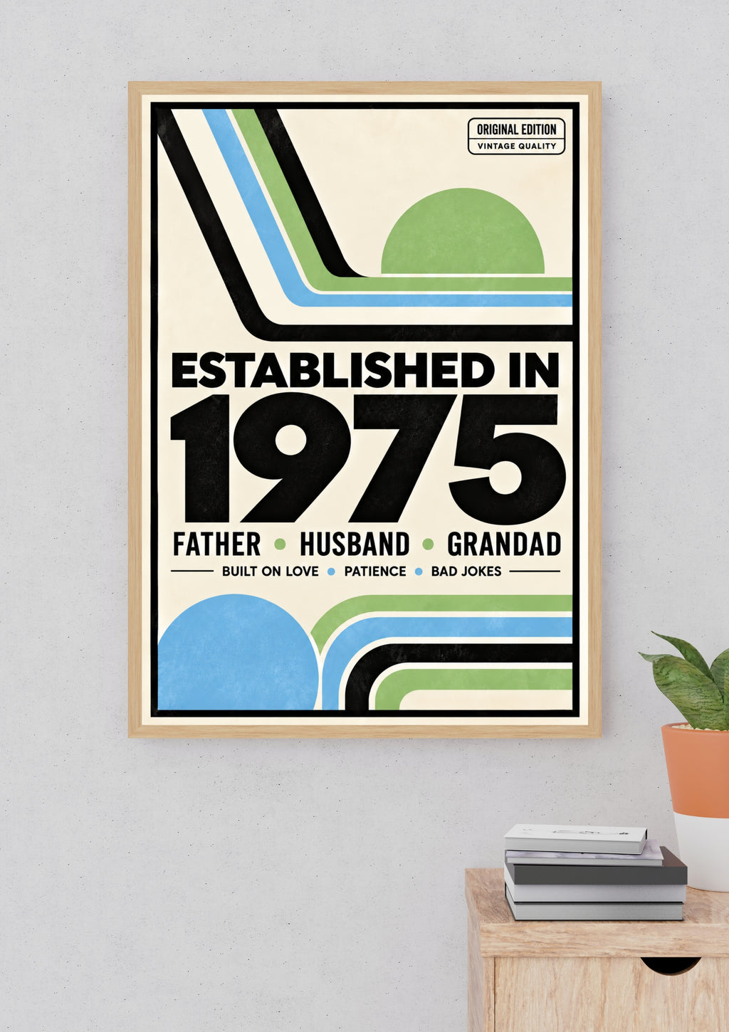 Established in 1975 Father Print – Retro Dad Wall Art – Husband Grandad Gift – Vintage Geometric Typography Poster
