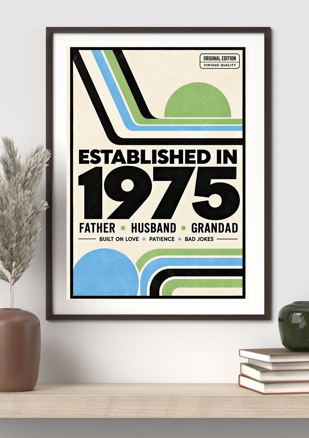 Established in 1975 Father Print – Retro Dad Wall Art – Husband Grandad Gift – Vintage Geometric Typography Poster