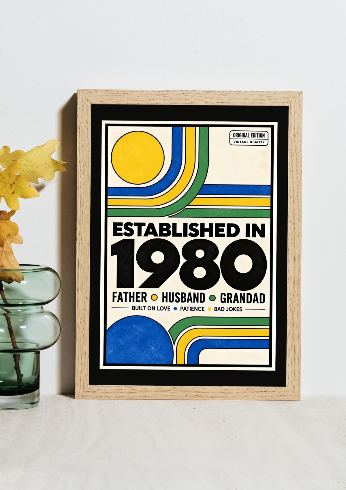     1980 birthday gift for dad framed vintage geometric poster