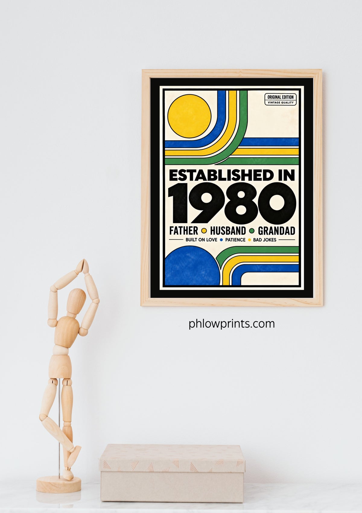     1980 birthday gift for dad shown in a modern room mockup