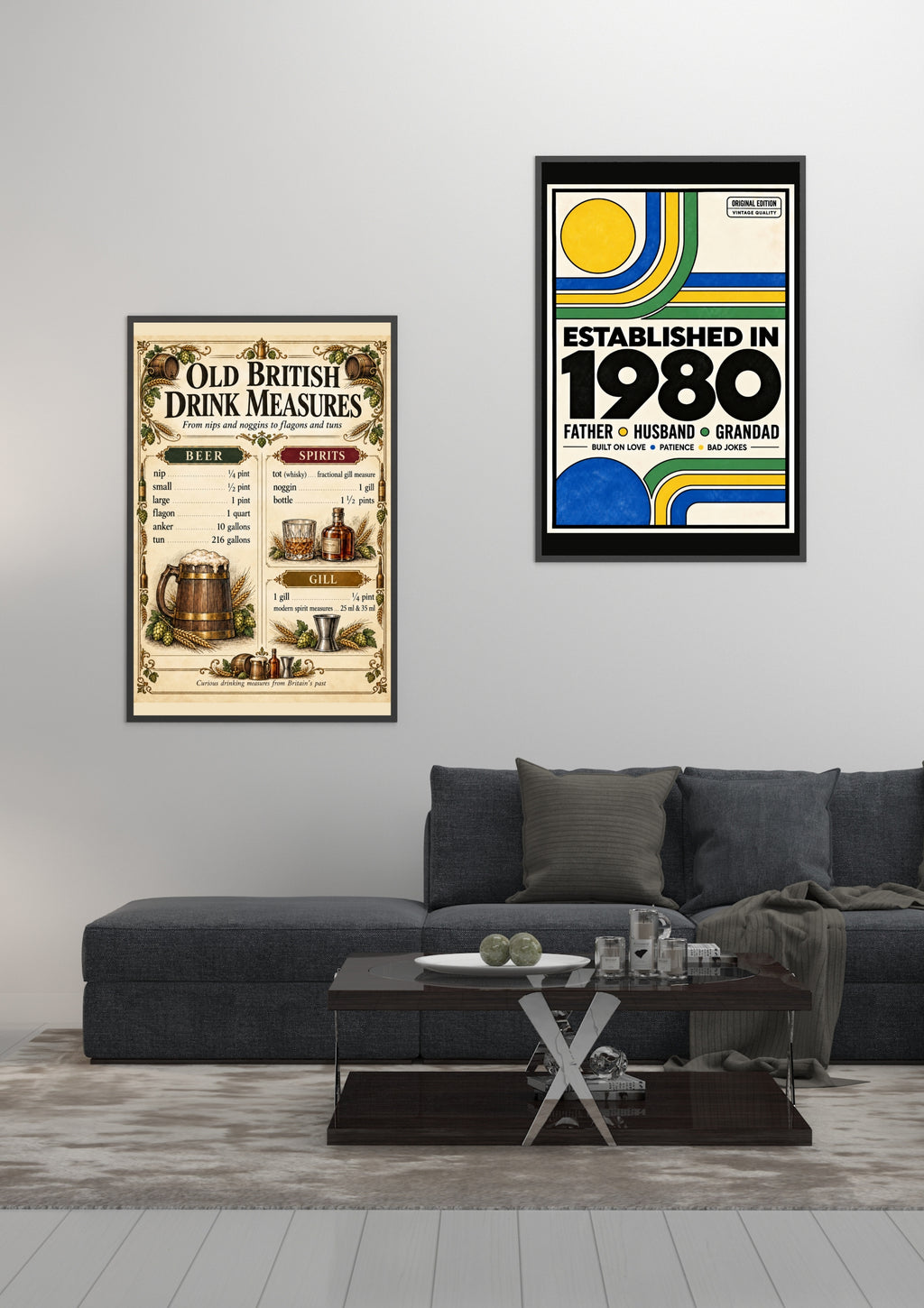 1980 birthday gift for dad displayed in a modern living room