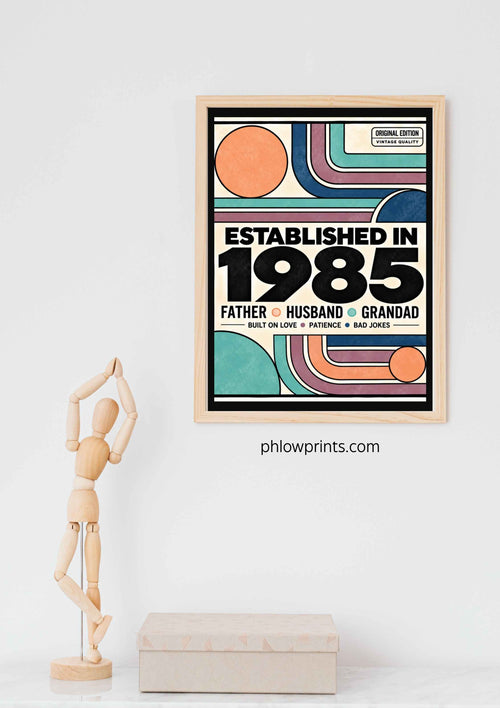 1985 birthday gift for dad retro wall art print