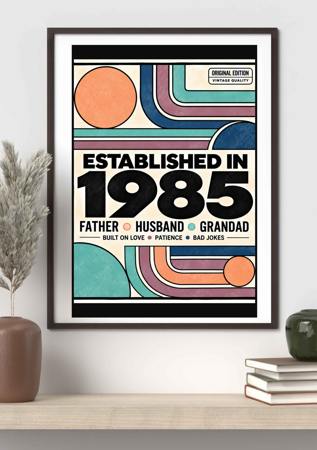 1985 birthday gift for dad framed vintage geometric poster