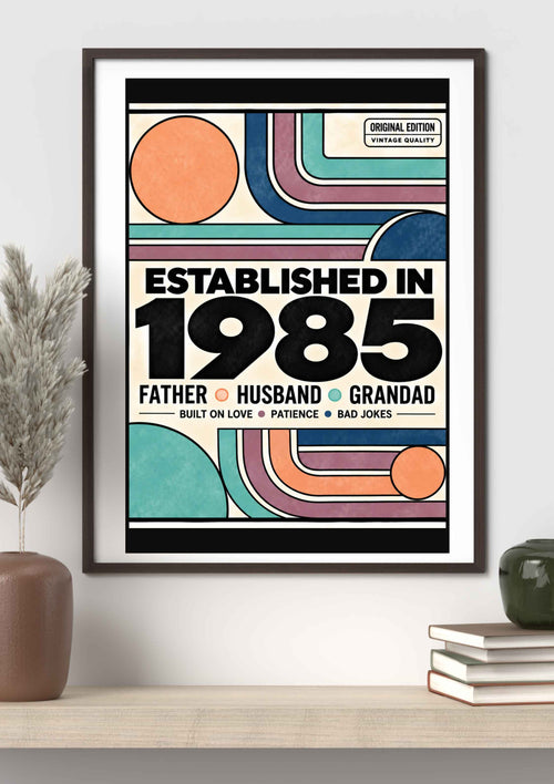 1985 birthday gift for dad framed vintage geometric poster
