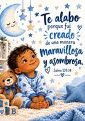 Salmo 139:14 Lámina Bíblica para Bebé Niño – Descarga Digital