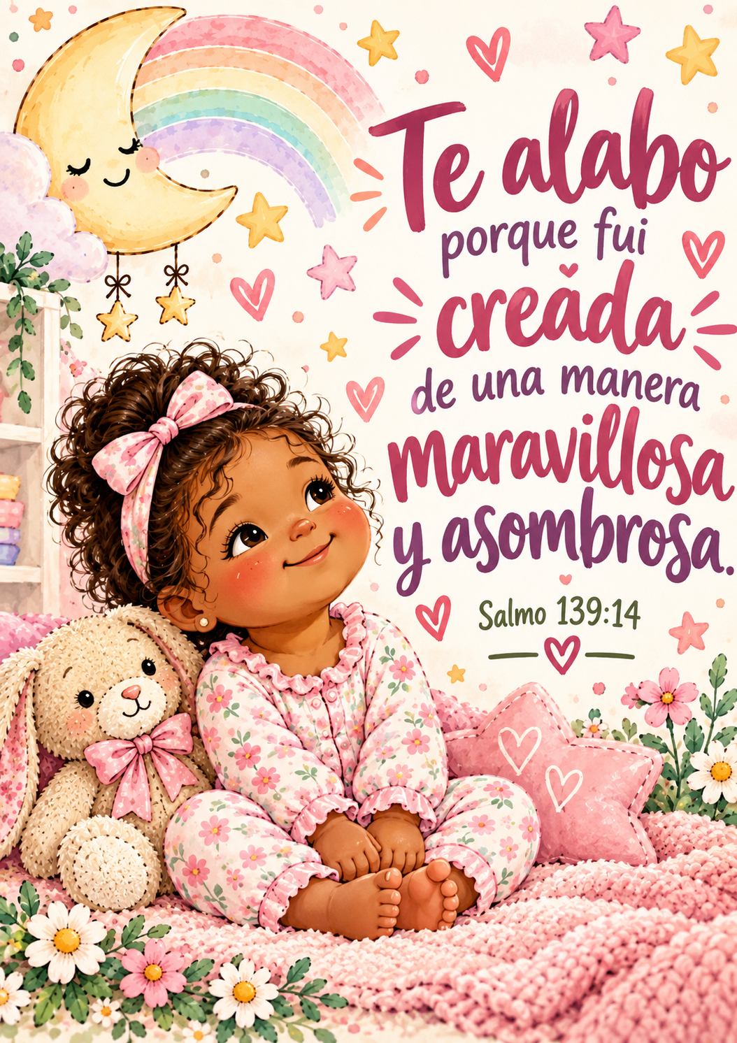 Salmo 139:14 Lámina Bíblica para Bebé Niña– Descarga Digital