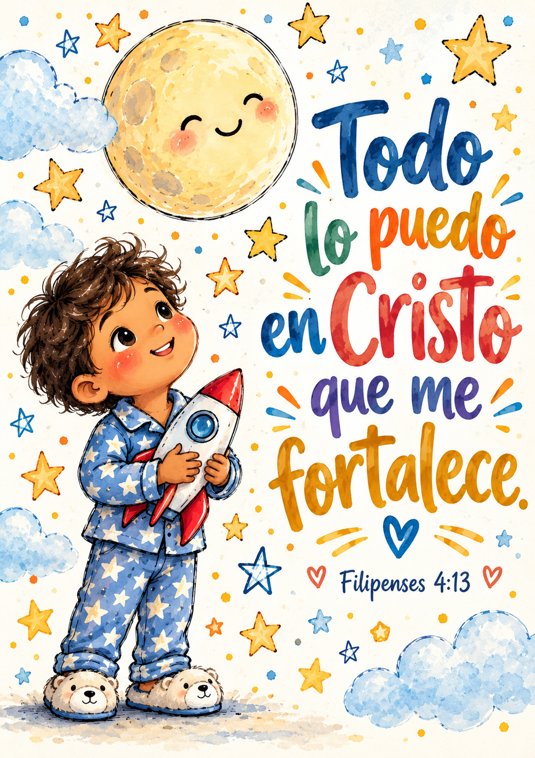 Filipenses 4:13 Lámina Bíblica Infantil para Niño – Descarga Digital