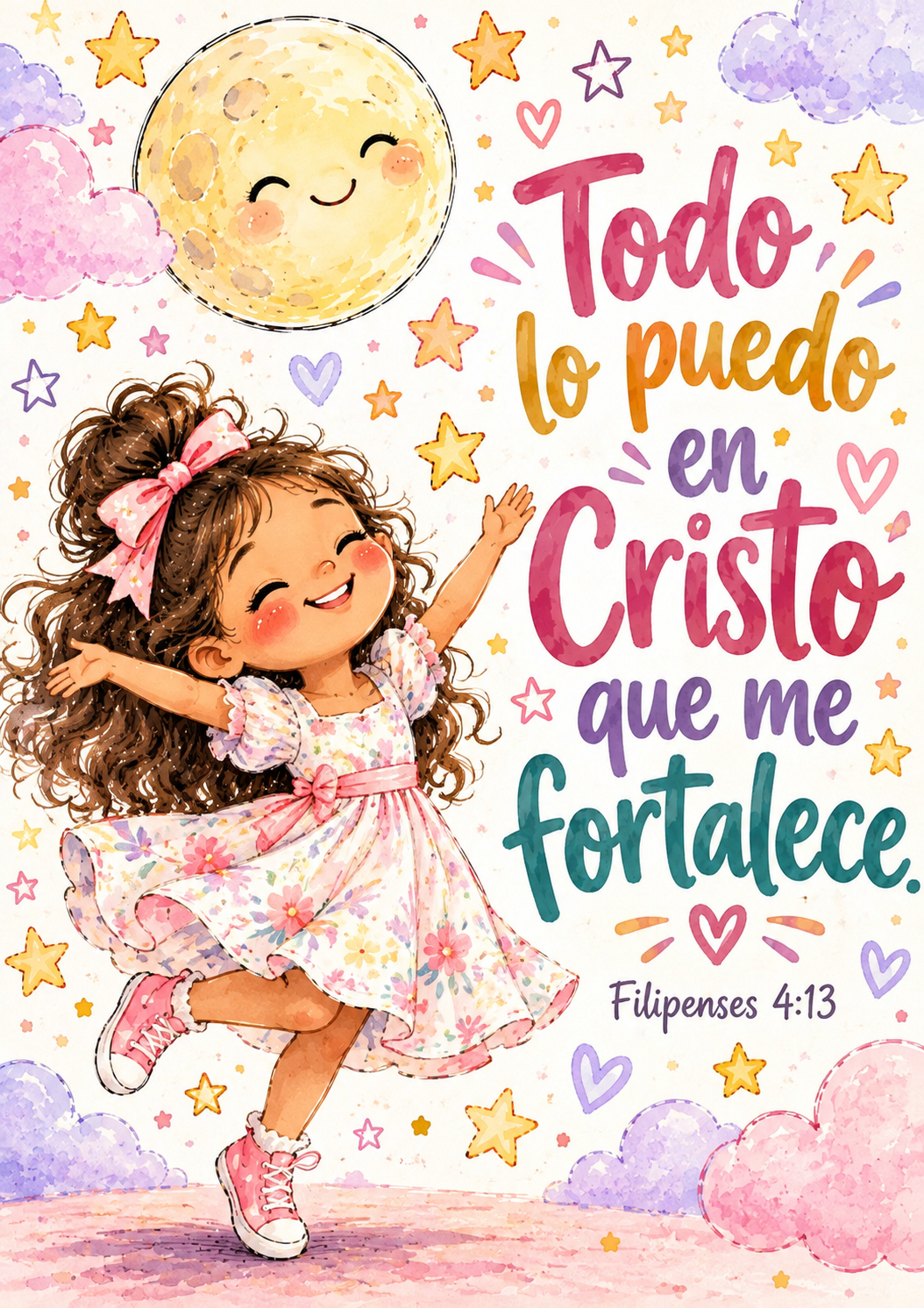 Filipenses 4:13 Lámina Bíblica Infantil para Niña – Descarga Digital