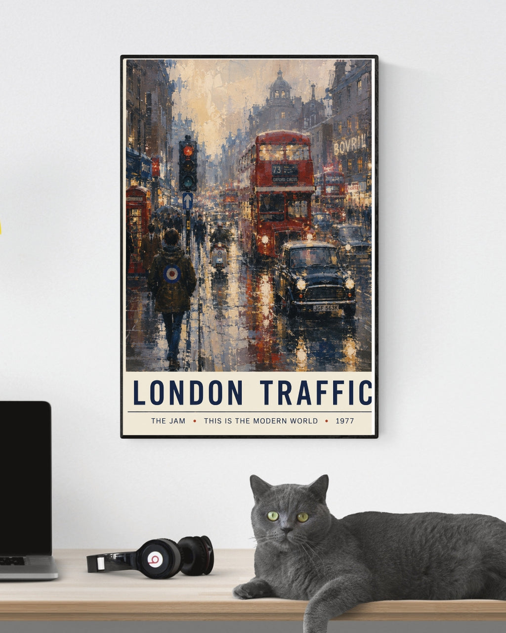 London Traffic Wall Art Print | The Jam Inspired Poster | 1970s London Mod Art | British Music & Culture Print | Vintage Urban Street Scene