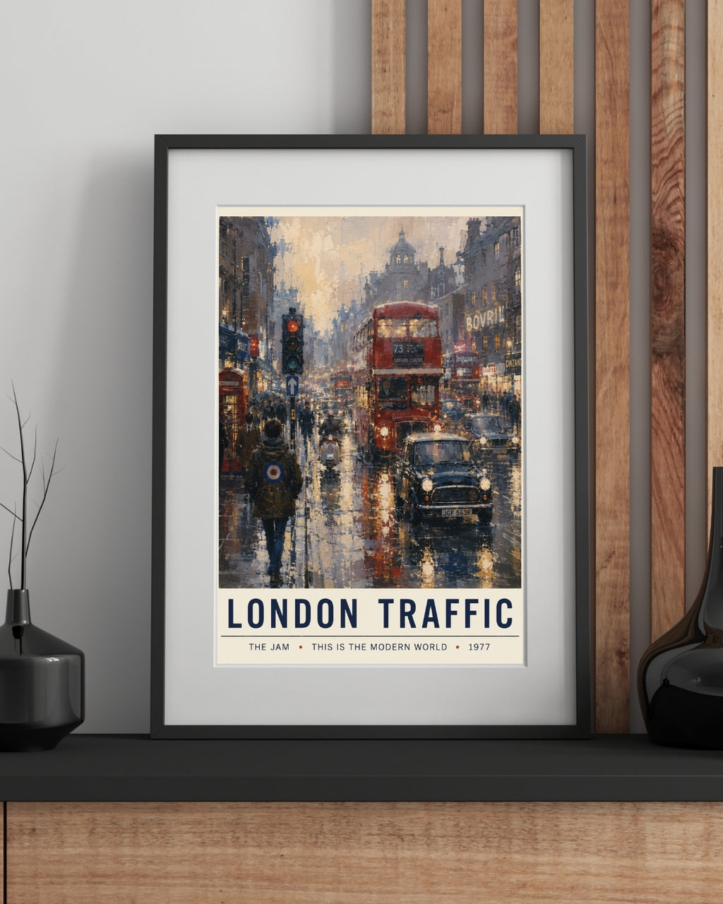 London Traffic Wall Art Print | The Jam Inspired Poster | 1970s London Mod Art | British Music & Culture Print | Vintage Urban Street Scene