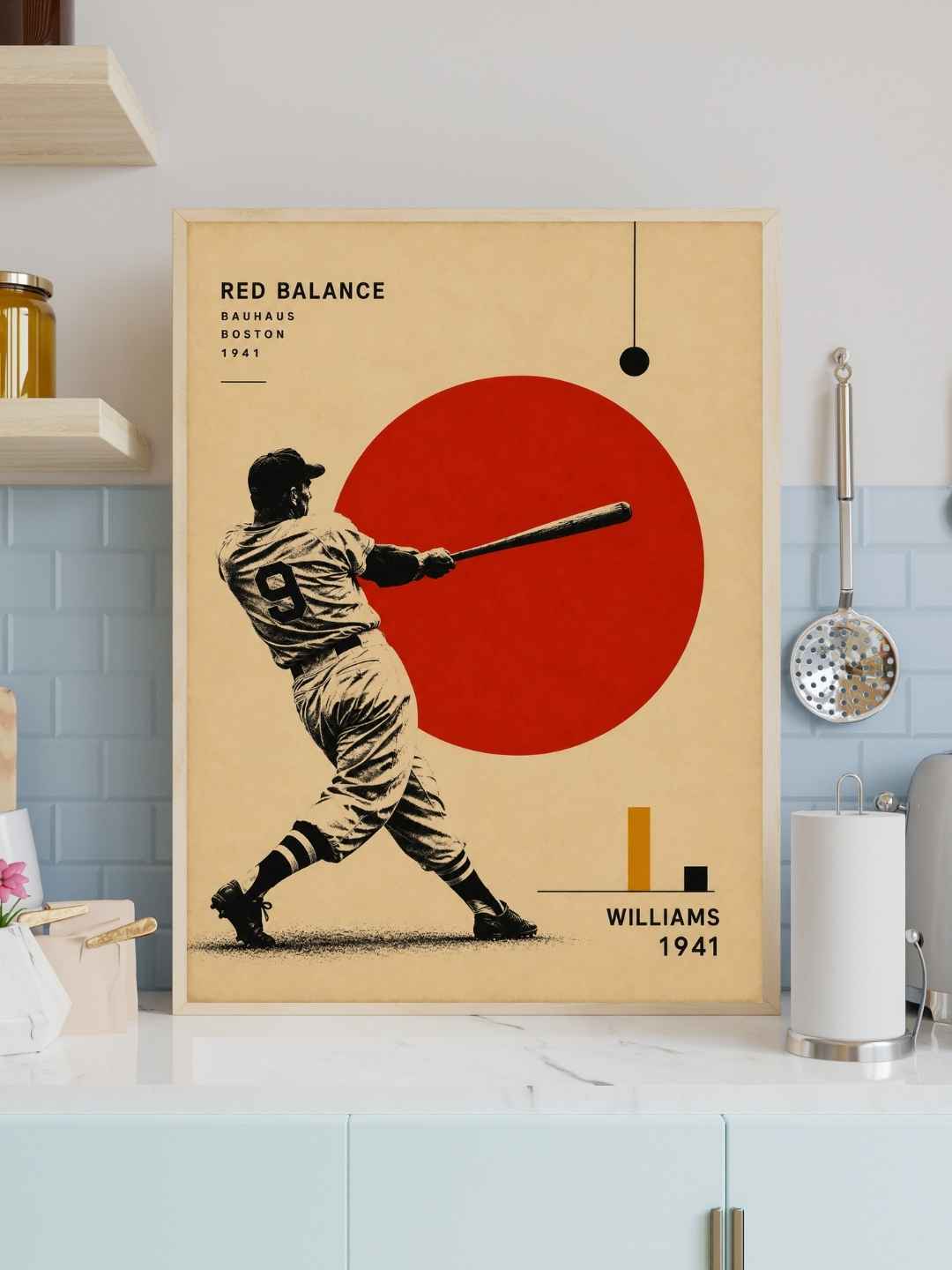 Ted Williams 1941 Baseball Wall Art – Boston No. 9 Bauhaus Poster – Vintage Baseball Print