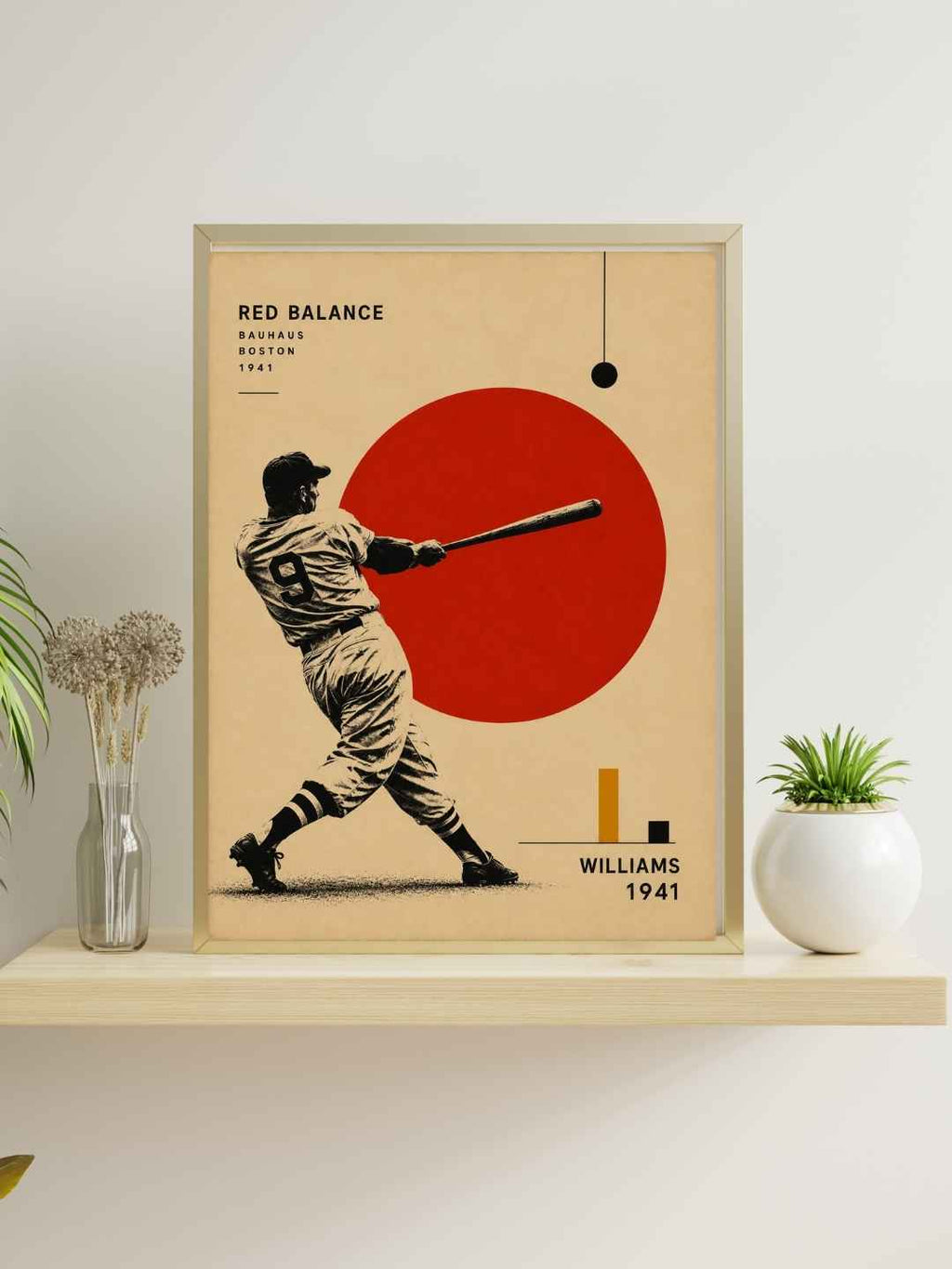 Ted Williams 1941 Baseball Wall Art – Boston No. 9 Bauhaus Poster – Vintage Baseball Print