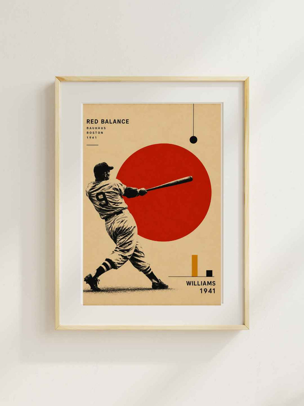 Ted Williams 1941 Baseball Wall Art – Boston No. 9 Bauhaus Poster – Vintage Baseball Print